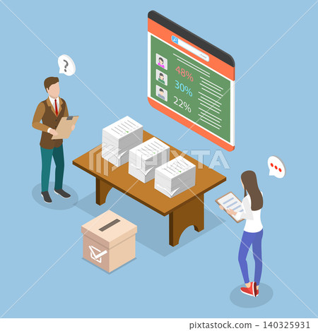 3D Isometric Flat Vector Illustration of Election Result, Summary Of Outcome From Voting Process. 140325931