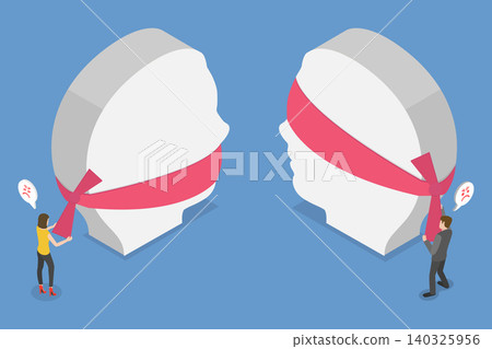 3D Isometric Flat Vector Illustration of Communication Problems, Difficulties Leading To Misunderstandings With Mouth Tied And Blindfolded 140325956