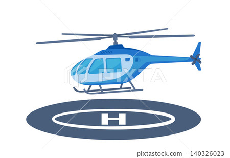 Helicopter is shown hovering over a landing pad isolated on white background, vector illustration Helicopter is shown hovering over a landing pad isolated on white background, vector illustration 140326023