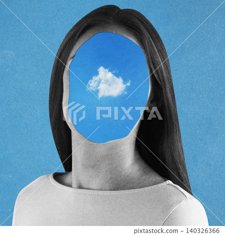 Woman with cloud in head imagining freedom Woman with cloud in head imagining freedom 140326366