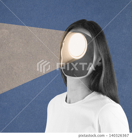 Woman projecting light from head representing enlightenment and thought Woman projecting light from head representing enlightenment and thought 140326367