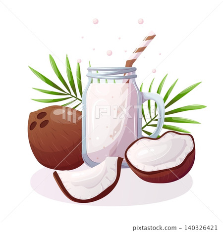 Vector illustration of coconut smoothie with palm leaves Vector illustration of coconut smoothie with palm leaves 140326421