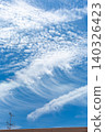 Contrails in the sky during the rainy season; blue sky and clouds. 140326423