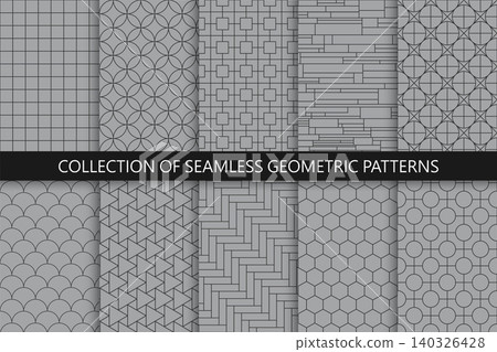Collection of gray classic geometric seamless ornamental patterns - symmetric elegant prints. Vector repeatable oriental luxury backgrounds Collection of gray classic geometric seamless ornamental patterns - symmetric elegant prints. Vector repeatable oriental luxury backgrounds 140326428