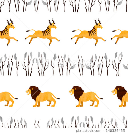 Seamless Africa pattern with cute lion and antelopes 140326435