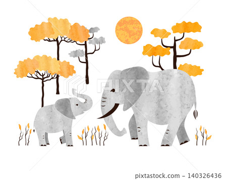 Cartoon elephants family - Mom and baby. Vector African animals watercolor illustration Cartoon elephants family - Mom and baby. Vector African animals watercolor illustration 140326436