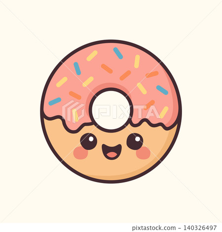 Kawaii Design Style Happy Donut with Sprinkles Vector Template 140326497