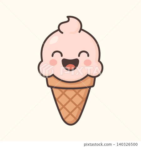 Kawaii Design Style Smiling Ice Cream Cone Vector Template 140326500