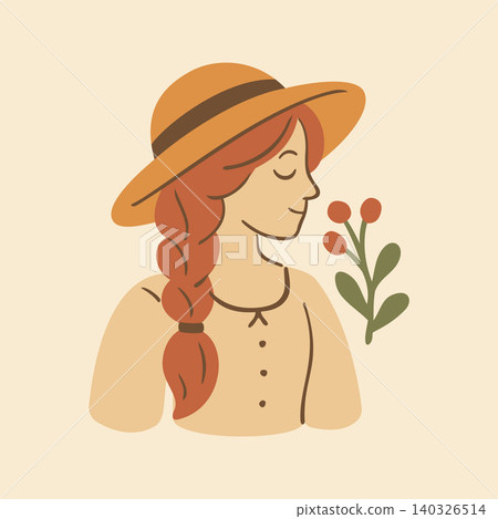 Cottagecore Theme Style Women with Hat Vector Template Cottagecore Theme Style Women with Hat Vector Template 140326514