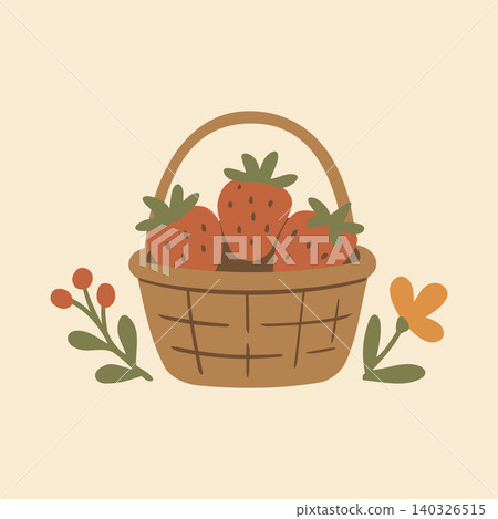 Cottagecore Theme Style Strawberries in the Basket Vector Template Cottagecore Theme Style Strawberries in the Basket Vector Template 140326515