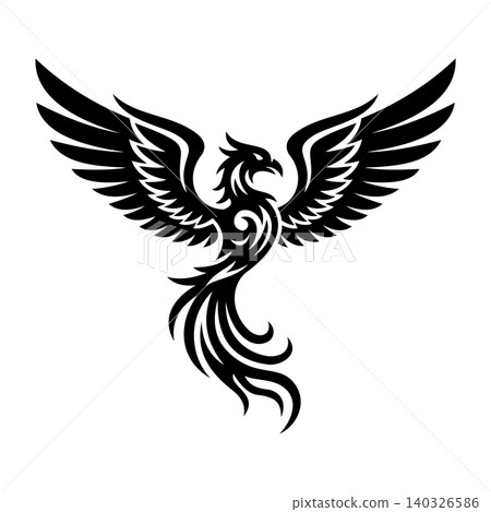 Black Flying Phoenix Tribal Tattoo Vector Logo Template 140326586