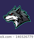 Grey Face Wolf Character Emblem Badge e-Sport Logo Vector Template 140326779