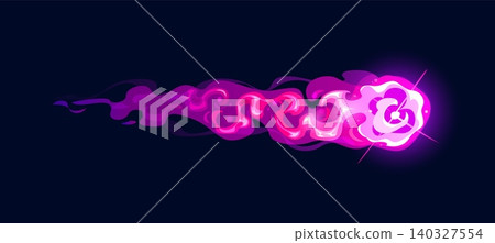 Gun fire effect trail flame, game comics red and purple plasma clots. Glowing plasma burst with fiery swirling trails and energy sparks. Vector icon for action scene overlays or comic book projects Gun fire effect trail flame, game comics red and purple plasma clots. Glowing plasma burst with fiery swirling trails and energy sparks. Vector icon for action scene overlays or comic book projects 140327554