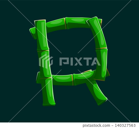 Green bamboo plant font letter R, tropical forest typeface. Jungle ABC English alphabet. Letter R constructed from thick green bamboo stalks. Vector symbol for eco friendly graphics or jungle decor Green bamboo plant font letter R, tropical forest typeface. Jungle ABC English alphabet. Letter R constructed from thick green bamboo stalks. Vector symbol for eco friendly graphics or jungle decor 140327563