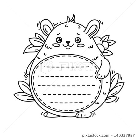 Kids memo note frames with cartoon hamster animal with big eyes and cheeks, ears on top, small feet, background with leaves and berries. School vector sticker for planner and schedule Kids memo note frames with cartoon hamster animal with big eyes and cheeks, ears on top, small feet, background with leaves and berries. School vector sticker for planner and schedule 140327987
