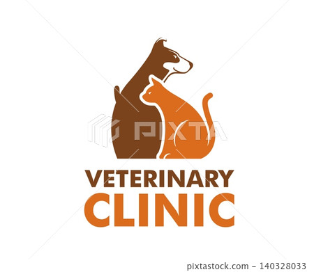 Veterinary clinic icon with cat and dog characters silhouette, vector emblem. Veterinary clinic and vet doctor or pet health care medical center badge, dog and cat for domestic animals veterinarian Veterinary clinic icon with cat and dog characters silhouette, vector emblem. Veterinary clinic and vet doctor or pet health care medical center badge, dog and cat for domestic animals veterinarian 140328033