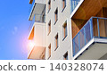View of modern residential building with glass balconies and bright facade. Contemporary apartment building in european city. Concept of urban living and modern architecture.  140328074