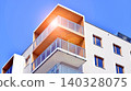 View of modern residential building with glass balconies and bright facade. Contemporary apartment building in european city. Concept of urban living and modern architecture.  140328075