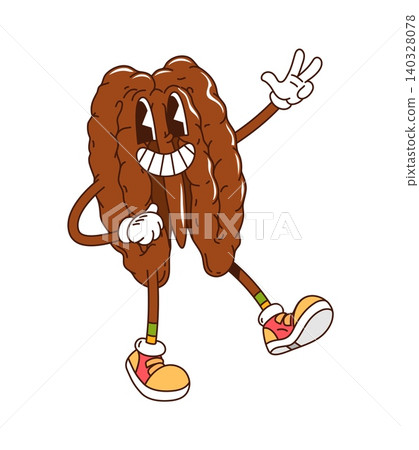 Cartoon funky groovy pecan nut character exudes hippie y2k vibes with cheerful expression. Isolated vector quirky and nutty snack personage, wearing sneakers and promotes health, energy and happiness Cartoon funky groovy pecan nut character exudes hippie y2k vibes with cheerful expression. Isolated vector quirky and nutty snack personage, wearing sneakers and promotes health, energy and happiness 140328078