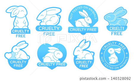 Cruelty free icons of bunny rabbits for not tested on animal labels, vector set. Cruelty free bunny rabbit icons for vegan products or certificates stamp for no experiment on animals guarantee seal Cruelty free icons of bunny rabbits for not tested on animal labels, vector set. Cruelty free bunny rabbit icons for vegan products or certificates stamp for no experiment on animals guarantee seal 140328092