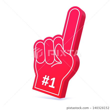 Number one winner 3d fan glove, foam red hand with raised index finger and 1 symbol. Vector cheer hand sign for sport competition victory celebration. isolated icon for event promotion and fan support Number one winner 3d fan glove, foam red hand with raised index finger and 1 symbol. Vector cheer hand sign for sport competition victory celebration. isolated icon for event promotion and fan support 140328152