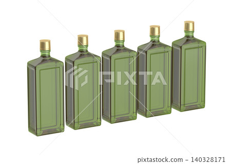 Row of five green liquor bottles Row of five green liquor bottles 140328171