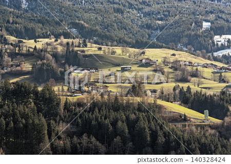 Looking on a village in a valley, Ziller Valley, Austria Looking on a village in a valley, Ziller Valley, Austria 140328424