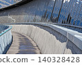 Footbridge with noise barrier on sunny day Footbridge with noise barrier on sunny day 140328428