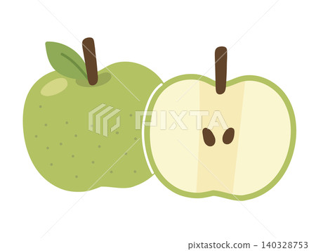 A set of illustrations showing a whole green pear and its cross-section (half). A set of illustrations showing a whole green pear and its cross-section (half). 140328753