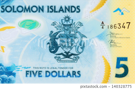 Solomon Islands 2019 five dollar banknote bill on polymer issued Bank of Solomon Islands Solomon Islands 2019 five dollar banknote bill on polymer issued Bank of Solomon Islands 140328775