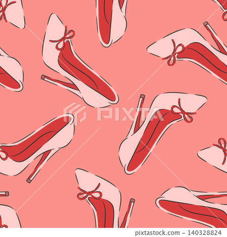 Pink High Heel Shoes Seamless Pattern Vector Illustration. Fashion Stiletto Pumps Repeat Print on Pink Background. Cute Girly Footwear Pink High Heel Shoes Seamless Pattern Vector Illustration. Fashion Stiletto Pumps Repeat Print on Pink Background. Cute Girly Footwear 140328824