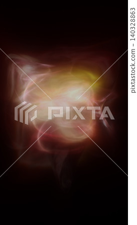 Glowing warm light form with soft flowing trails on a dark background, creating an abstract energy cloud with atmospheric depth 140328863