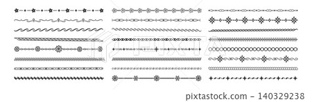 Elegant vintage line borders and ornamental dividers. Vector frame elements with ornate flourishes for classic page design and decorative text accents. 140329238