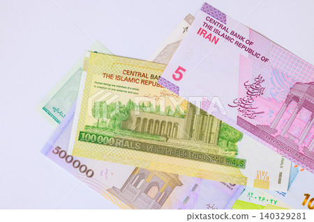 Iranian national currency cash rial of IRR banknotes from Central Bank of Iran. Iranian national currency cash rial of IRR banknotes from Central Bank of Iran. 140329281