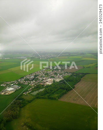 Aerial View of the Countryside Northeast of Paris, France in Spring 140329473