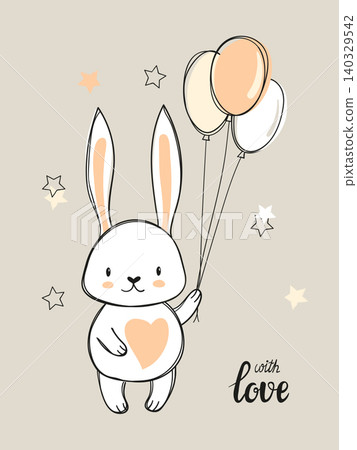 Greeting card with Easter bunny. Vector illustration of cute little rabbit Greeting card with Easter bunny. Vector illustration of cute little rabbit 140329542