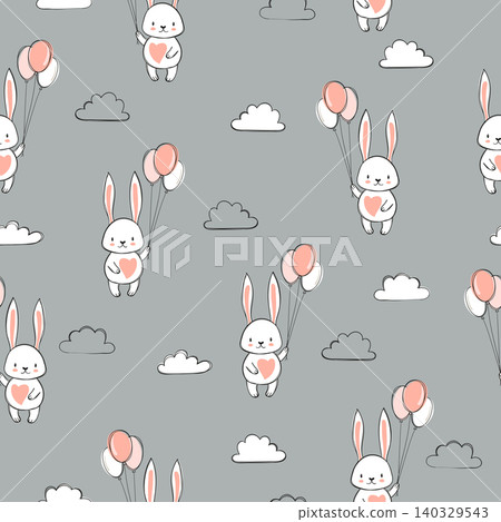 Seamless baby pattern with cute bunny and balloons Seamless baby pattern with cute bunny and balloons 140329543