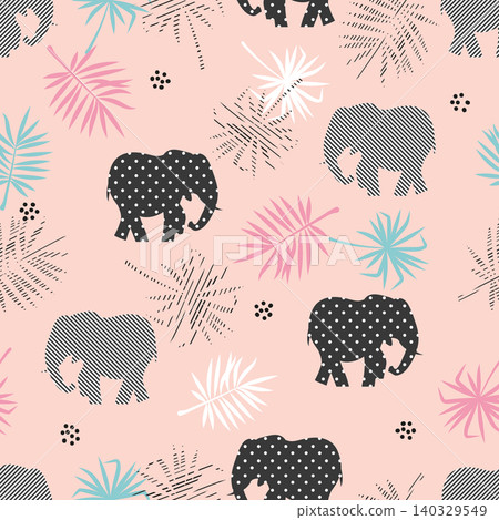 Seamless abstract pattern with elephant silhouettes. Textile, wallpaper design Seamless abstract pattern with elephant silhouettes. Textile, wallpaper design 140329549