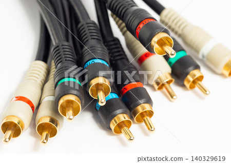 Audiophile cable with RCA connectors for connecting audio components. Audiophile cable with RCA connectors for connecting audio components. 140329619
