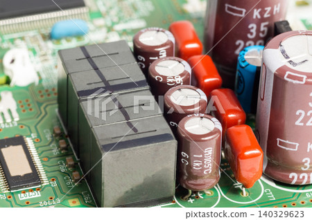 A close-up of a circuit board with electronic components A close-up of a circuit board with electronic components 140329623