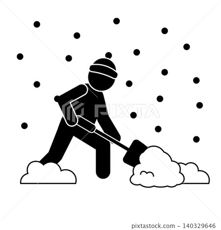 Silhouette of a person shoveling snow in the snow Silhouette of a person shoveling snow in the snow 140329646