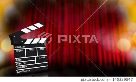 Cinematic Clapperboard On Red Curtain Background 3d render. 140329847