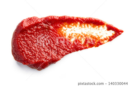 Red Tomato Paste or Ketchup Smear Isolated on White Background. Top View Red Tomato Paste or Ketchup Smear Isolated on White Background. Top View 140330044
