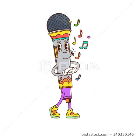 Groovy microphone character singing music with song sound notes and funny face in Y2K cartoon. Funky or hippie groovy microphone whistling melody music for DJ disco or pop party emoji and karaoke Groovy microphone character singing music with song sound notes and funny face in Y2K cartoon. Funky or hippie groovy microphone whistling melody music for DJ disco or pop party emoji and karaoke 140330146