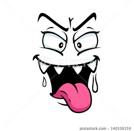Evil smile emoji of hungry monster with saliva on teeth for cartoon face expression icon. Evil grim mouth with fang teeth and spooky predatory grin smile or monstrous vampire look on cartoon face Evil smile emoji of hungry monster with saliva on teeth for cartoon face expression icon. Evil grim mouth with fang teeth and spooky predatory grin smile or monstrous vampire look on cartoon face 140330159