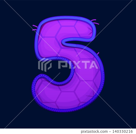 Cartoon patch font motley purple number 5 five, patchwork typeface, ABC English clubber botch alphabet type. Fabric applique typeset figure. Patch font digit with blue embroidery border Cartoon patch font motley purple number 5 five, patchwork typeface, ABC English clubber botch alphabet type. Fabric applique typeset figure. Patch font digit with blue embroidery border 140330216