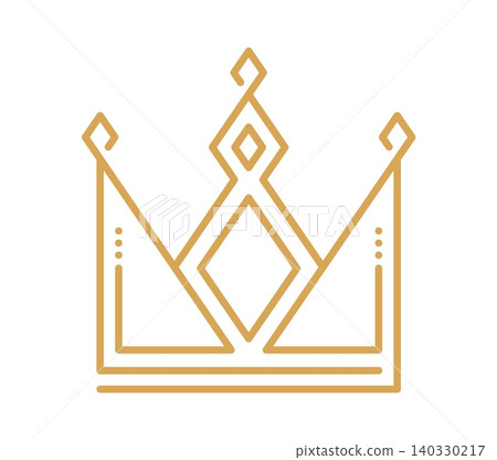 Monarchy imperial crown line icon or label. King tiara abstract linear symbol, queen heraldic element or lineart vector icon. Monarch royal power jewelry graphic outline emblem or line crown label 140330217