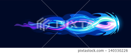 Gun fire trail flame effect for game comics with blue purple plasma clot, cartoon vector icon. Laser gun or blaster shot with light glow for game VFX effect of energy blast from fire gun fireball shot Gun fire trail flame effect for game comics with blue purple plasma clot, cartoon vector icon. Laser gun or blaster shot with light glow for game VFX effect of energy blast from fire gun fireball shot 140330226