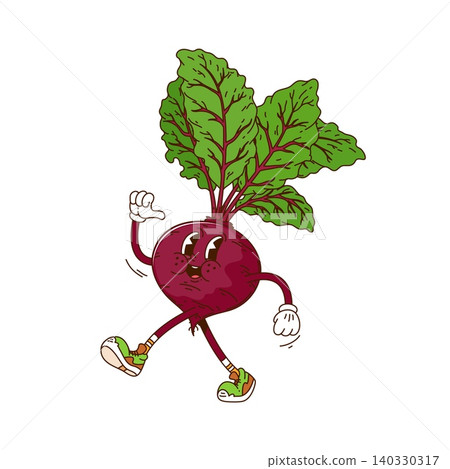 Cartoon ripe funky groovy hippie trippy beetroot vegetable character waling with joyful expression and big smile, exudes retro vintage summer vibes, promotes healthy eating and ripe harvest season Cartoon ripe funky groovy hippie trippy beetroot vegetable character waling with joyful expression and big smile, exudes retro vintage summer vibes, promotes healthy eating and ripe harvest season 140330317