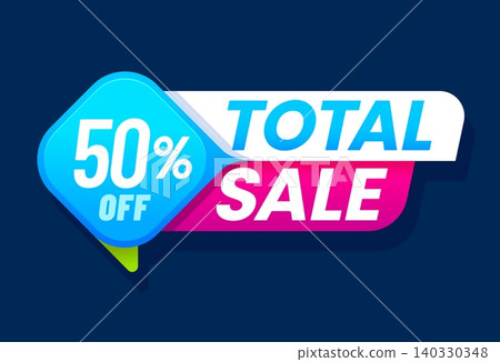 Product total sale deal tag or discount label. Product discount label, seasonal deal offer vector tag. Shop sale sticker or icon with blue, green and pink color background and typography 140330348
